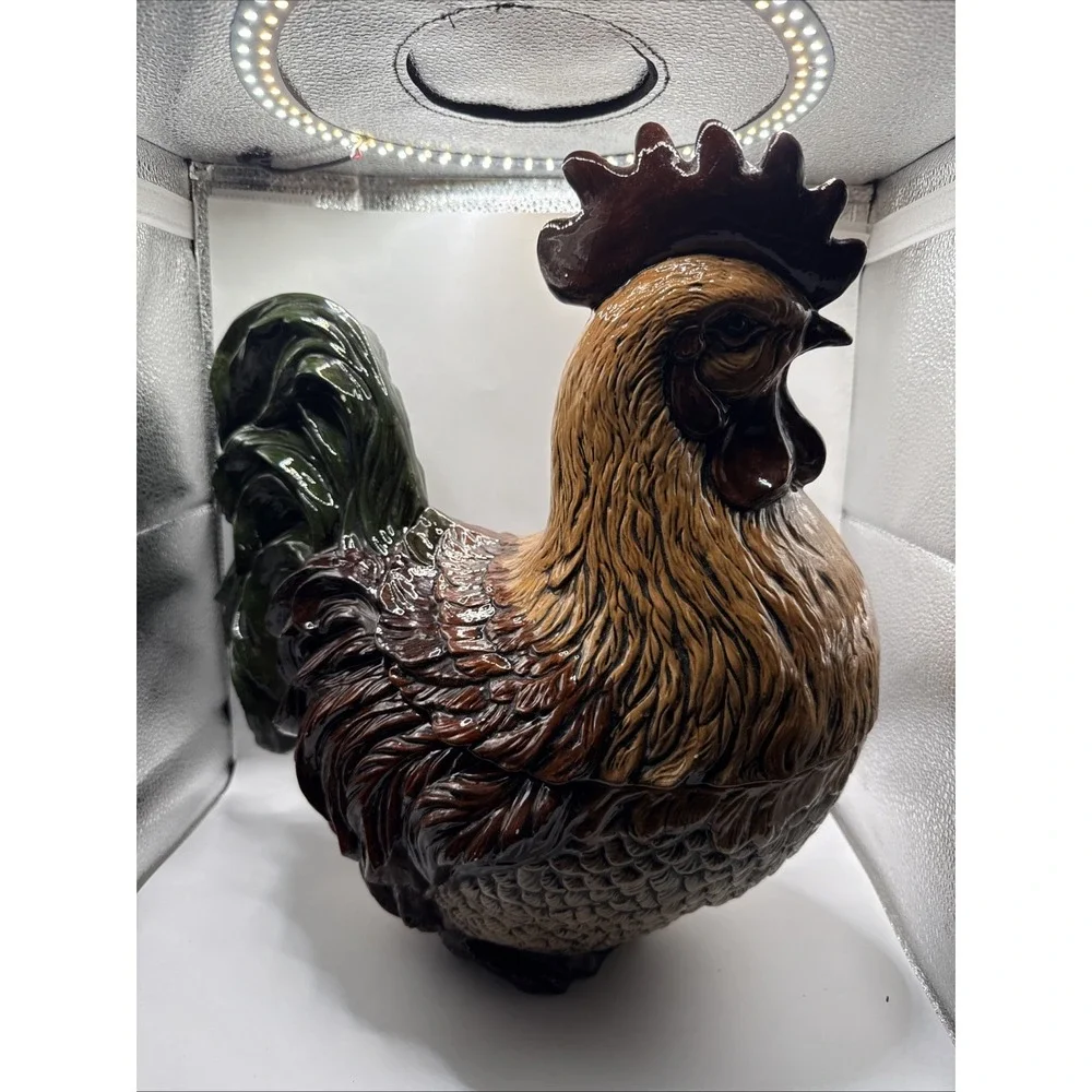 Vintage XLarge Rustic Colorful Porcelain‎ Rooster Hand-painted Figurine 15